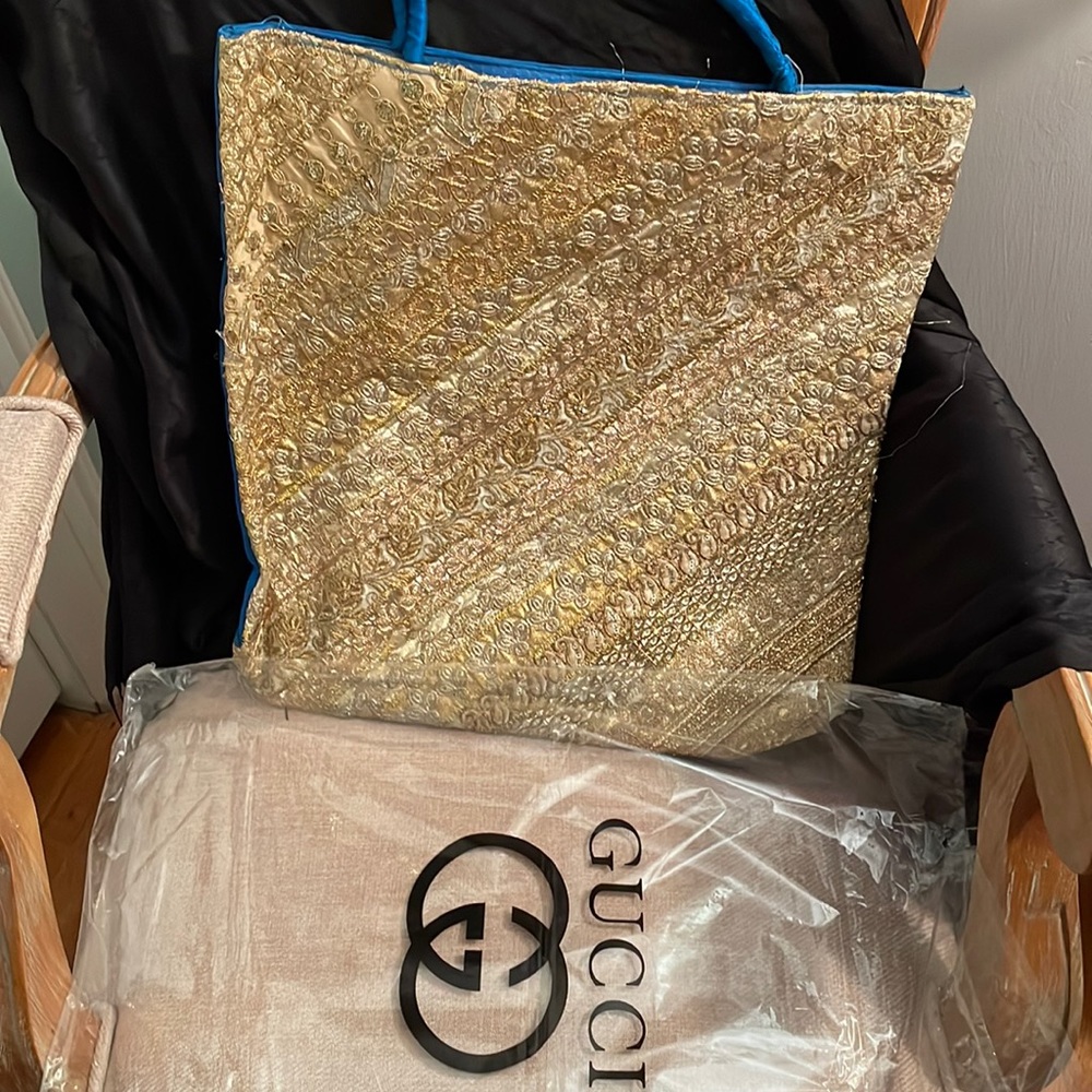 Gold and blue tote